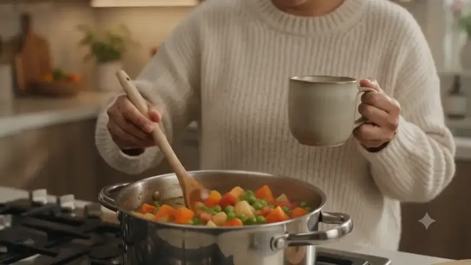 An illustrative moment of preparing food together